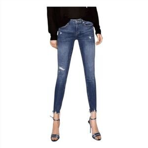 Zara Premium Denim Skinny Jeans Blue Distressed Medium Wash Mid-Rise 4